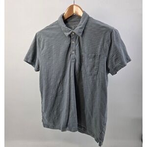 Mutual Weave Polo Short Sleeve Shirt Men Large Blue Slub Cotton‎ Eco Natural